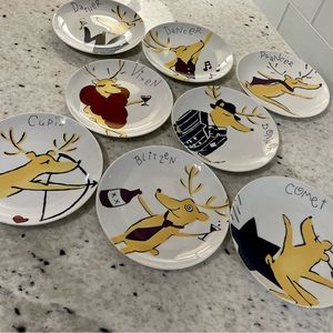 Pottery Barn Santa’s Reindeer Appetizer Plates **retired** set of 8
